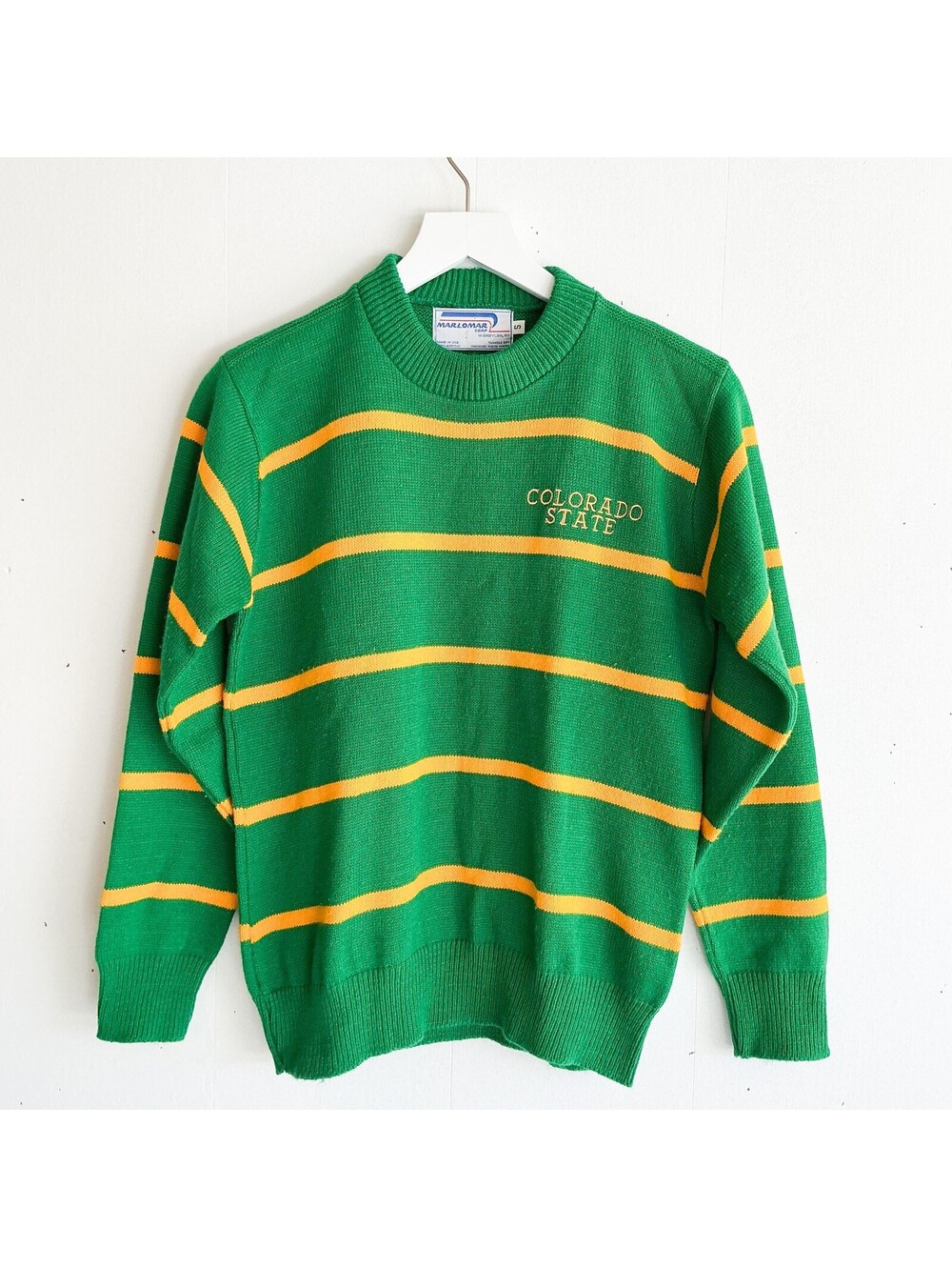 Vintage Colorado State Green & Yellow Striped Acrylic Sweater Usa made Size S